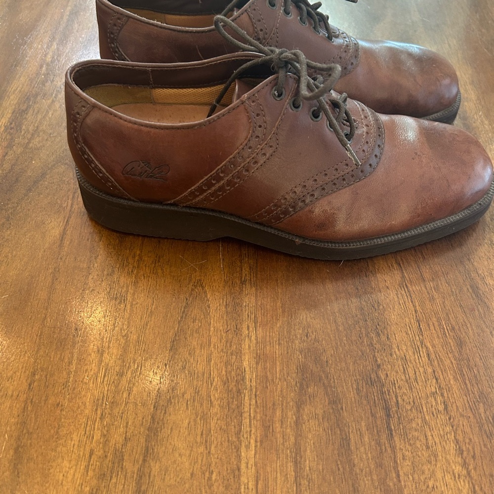 Arnold Palmer Oxford Sz 8.5M Brown Leather Belfry Saddle Lace Up Round Toe Shoes - Picture 2 of 8